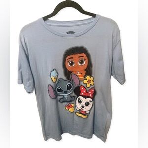 NWOT Disney L Blue Graphic Tee – Moana Minnie Stitch Ice Cream Flower Shirt